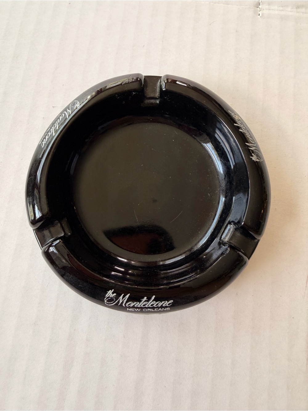 Vintage Hotel Monteleone New Orleans Black Glass Ashtray 1970s Tobacciana